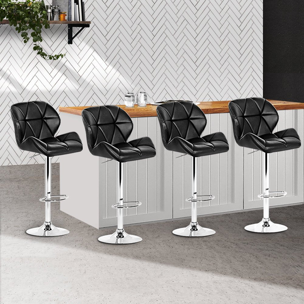 4PCS Kitchen Bar Stool Set - Black And Chrome