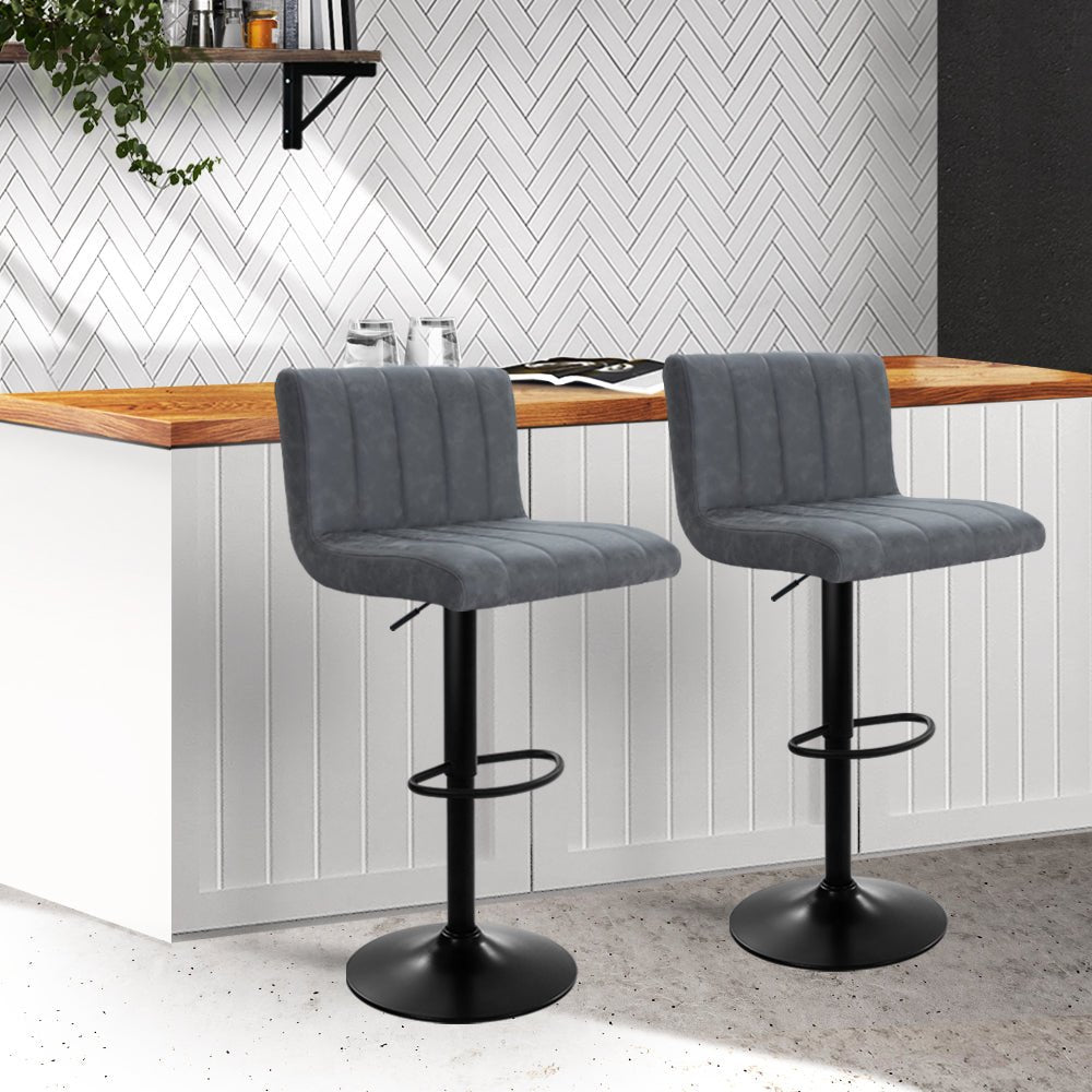 Line Style Bar Stools With Grey PU Leather Seats