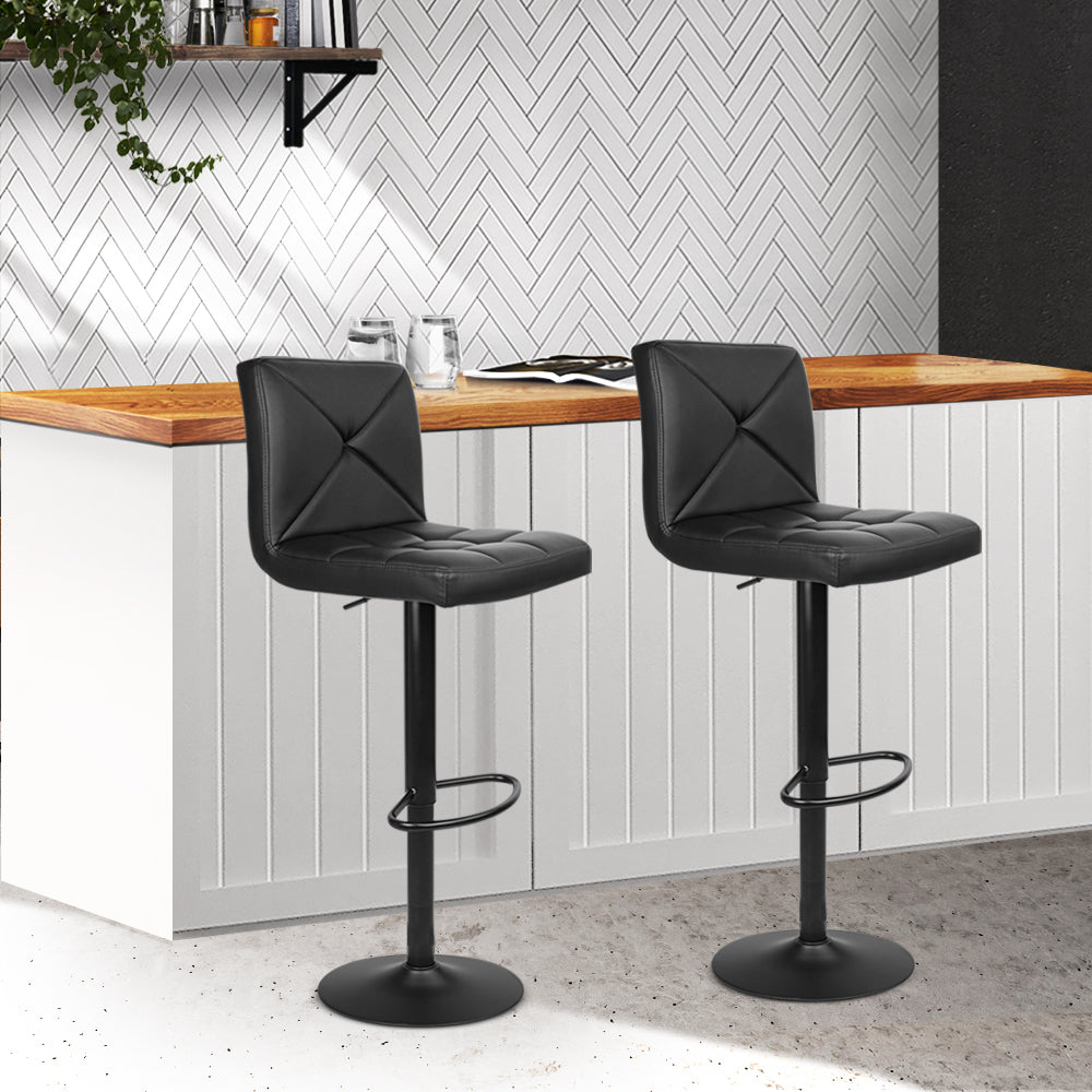 Black Studio Styled Gas Lift Bar Stools - 2 Pack