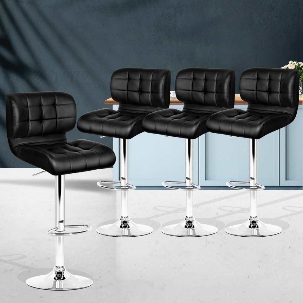 Set of 4 PU Leather Gas Lift Bar Stools