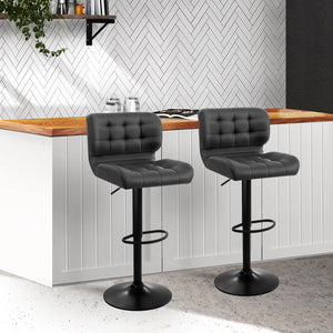 Set of 2 Kitchen Bar Stools With Gas Lift And Plush Seats