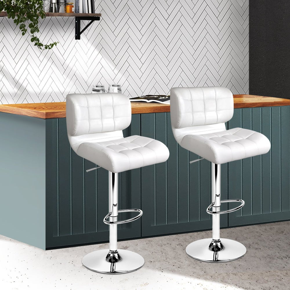 Gas Lift Bar Stools - White and Chrome - Set Of 2