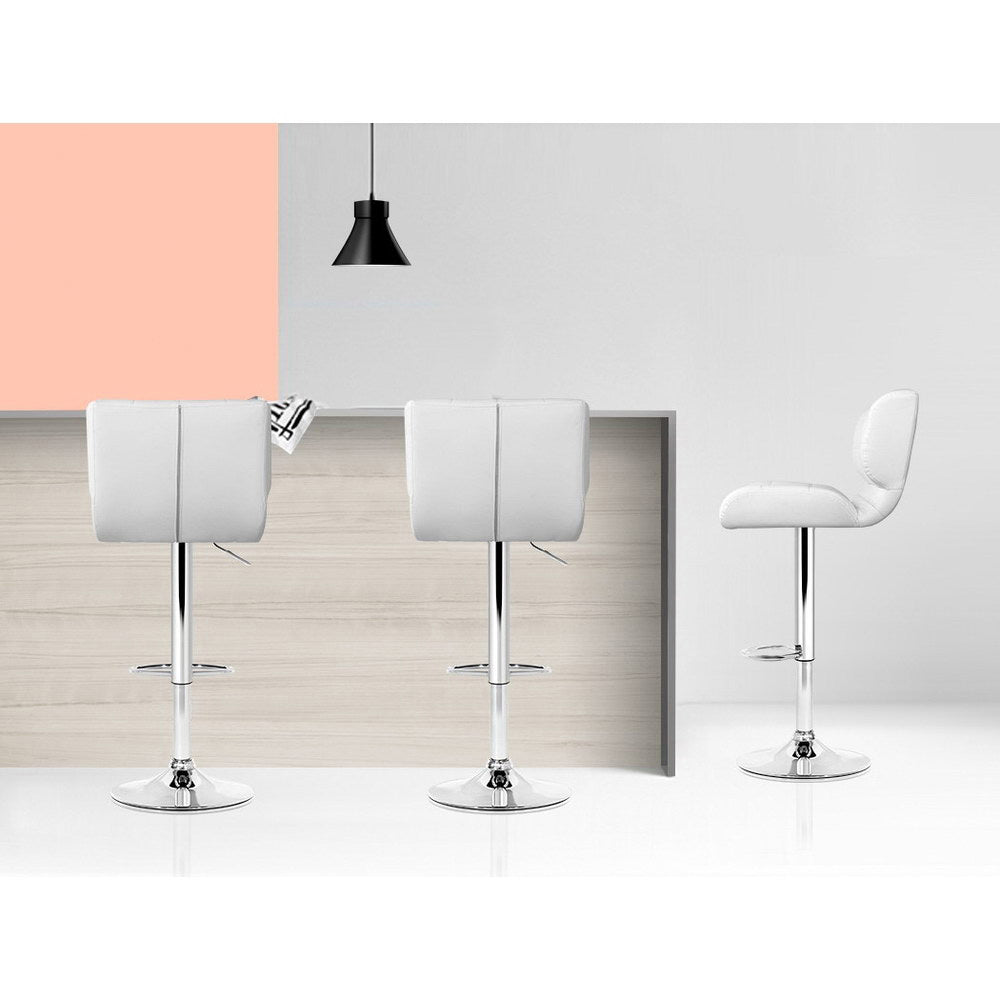 White Bar Stools With Chrome Base And Gas Lift - 4 Pack