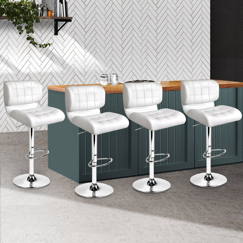 White Bar Stools With Chrome Base And Gas Lift - 4 Pack