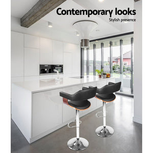 Black and Wood Set of 2 Wooden Bar Stools