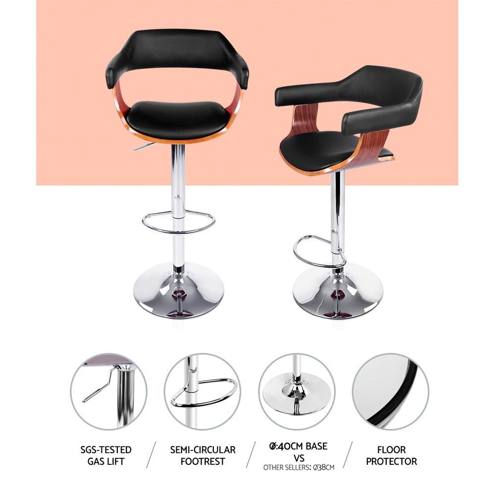 Black and Wood Set of 2 Wooden Bar Stools