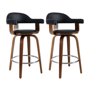 Wooden Swivel Bar Stools With PU Leather Seats - 2 Pack
