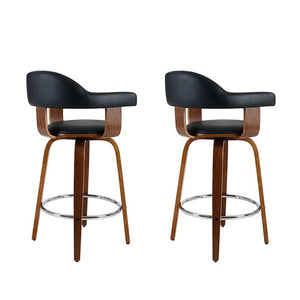Wooden Swivel Bar Stools With PU Leather Seats - 2 Pack