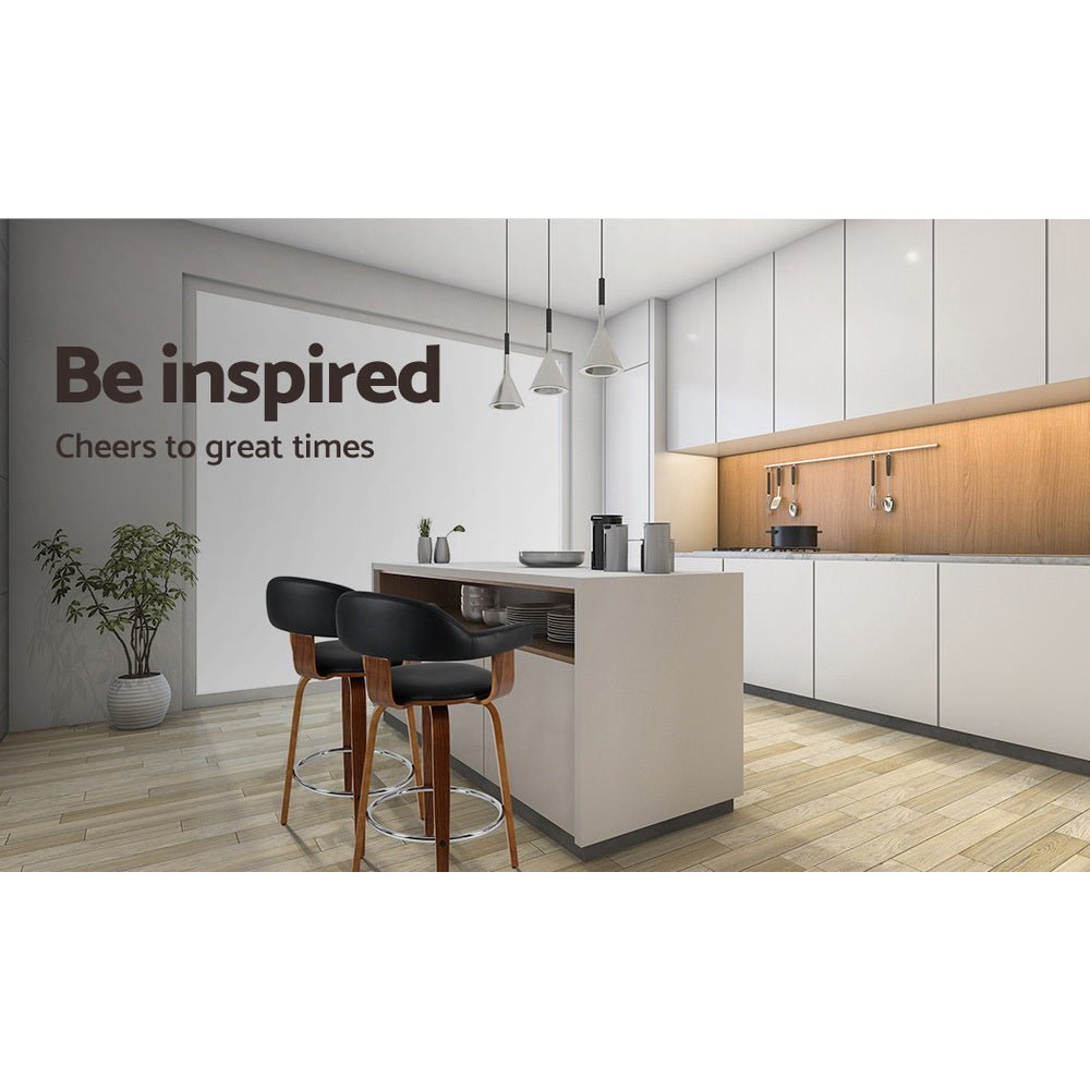 Wooden Swivel Bar Stools With PU Leather Seats - 2 Pack