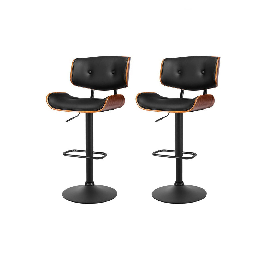 Artiss Kitchen Bar Stools - Black Leather | Swivel Barstool Set of 2