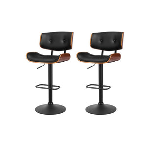 Artiss Kitchen Bar Stools - Black Leather | Swivel Barstool Set of 2
