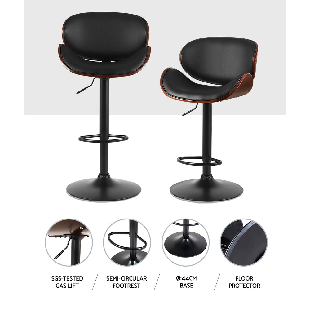 Artiss 2X Bar Stools - Black | Swivel Gas Lift Kitchen Chairs