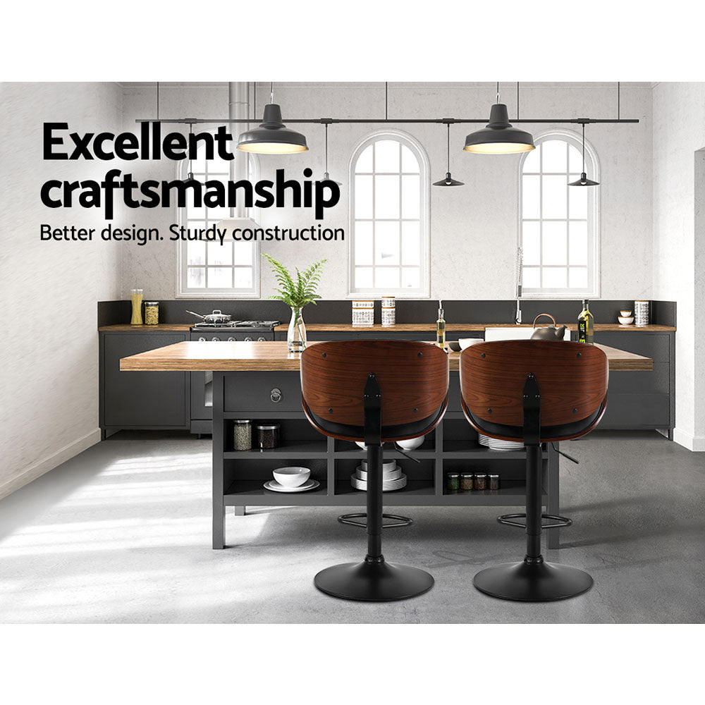 Artiss 2X Bar Stools - Black | Swivel Gas Lift Kitchen Chairs