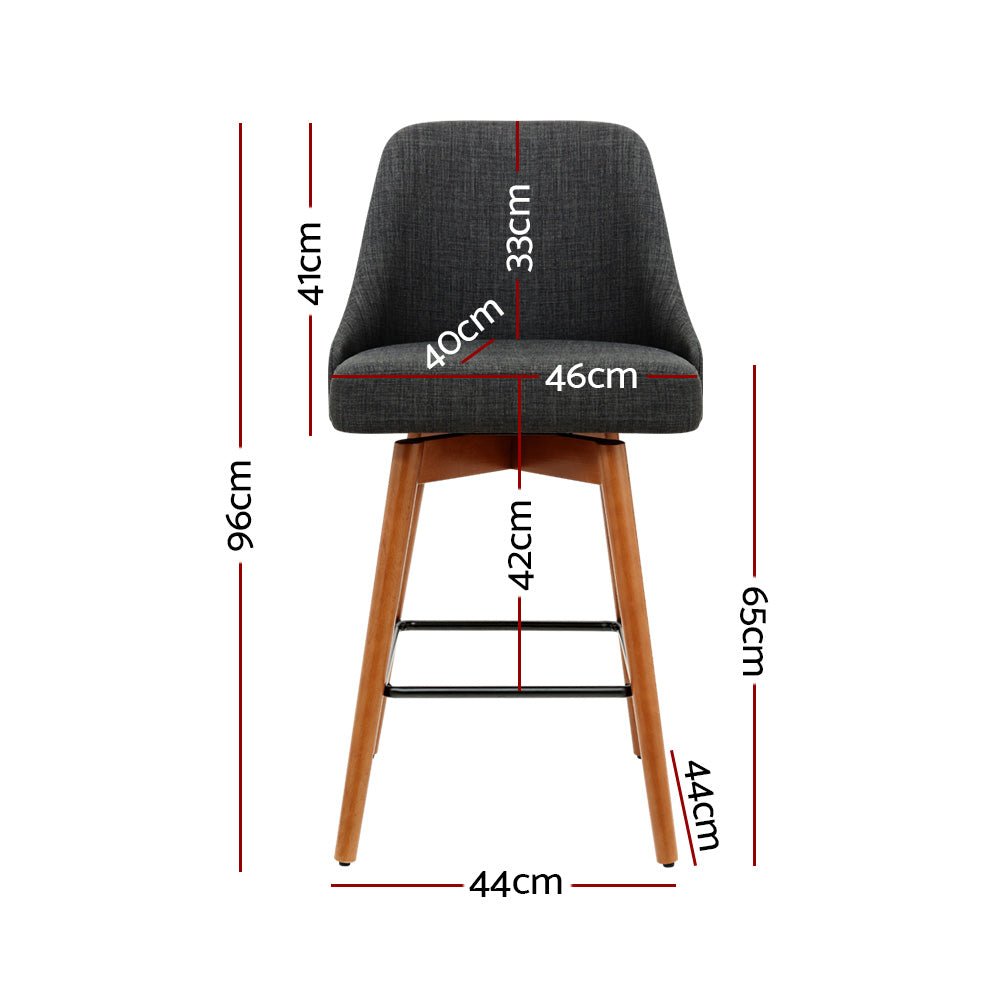Wooden And Charcoal Fabric Bar Stools With Square Footrest