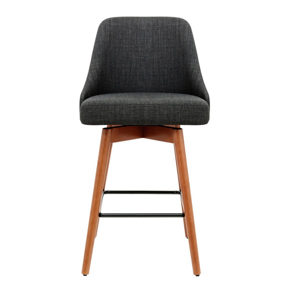 Wooden And Charcoal Fabric Bar Stools With Square Footrest