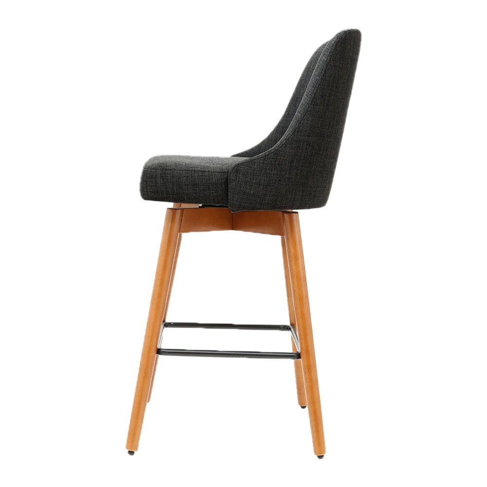 Wooden And Charcoal Fabric Bar Stools With Square Footrest