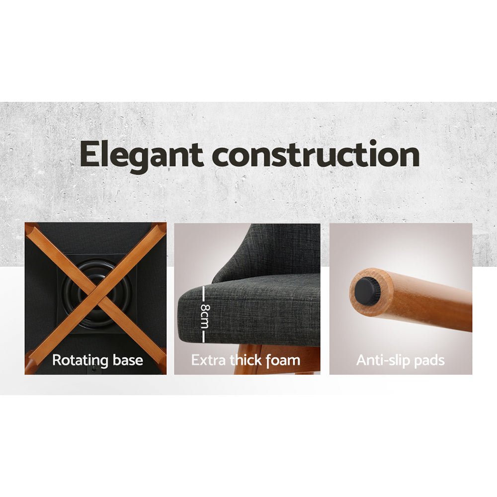 Wooden And Charcoal Fabric Bar Stools With Square Footrest