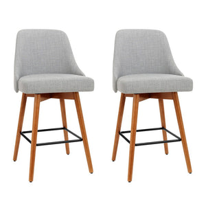 Wooden Fabric Bar Stools With Square Footrest - 2 Pack