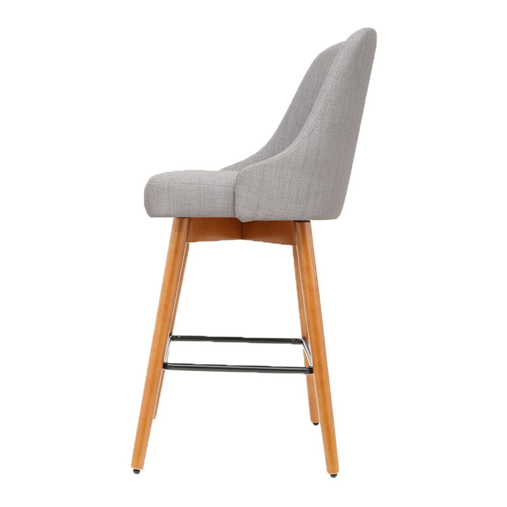 Wooden Fabric Bar Stools With Square Footrest - 2 Pack