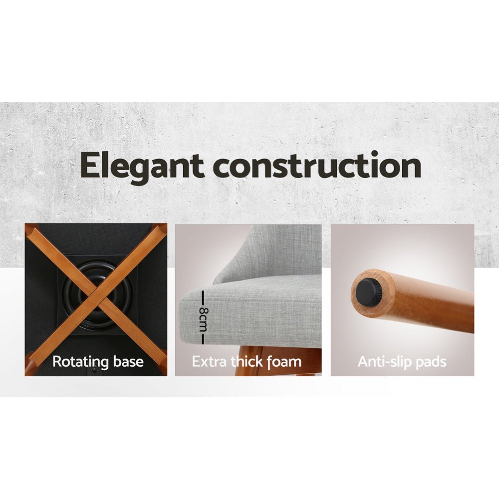 Wooden Fabric Bar Stools With Square Footrest - 2 Pack