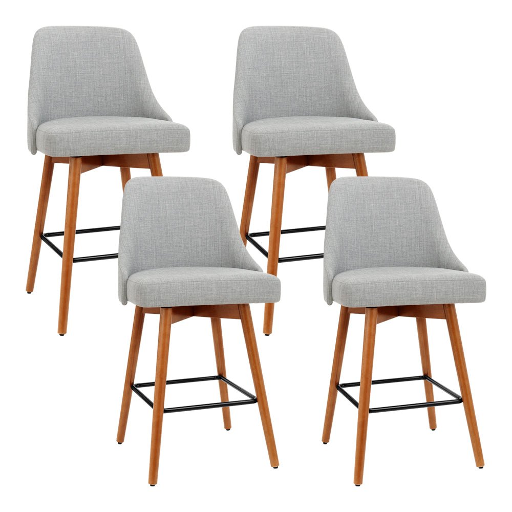 Grey Wooden Fabric Bar Stools With Square Footrest - 4PCS Set