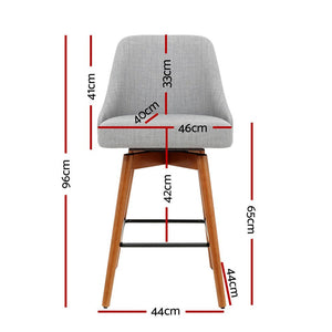 Grey Wooden Fabric Bar Stools With Square Footrest - 4PCS Set