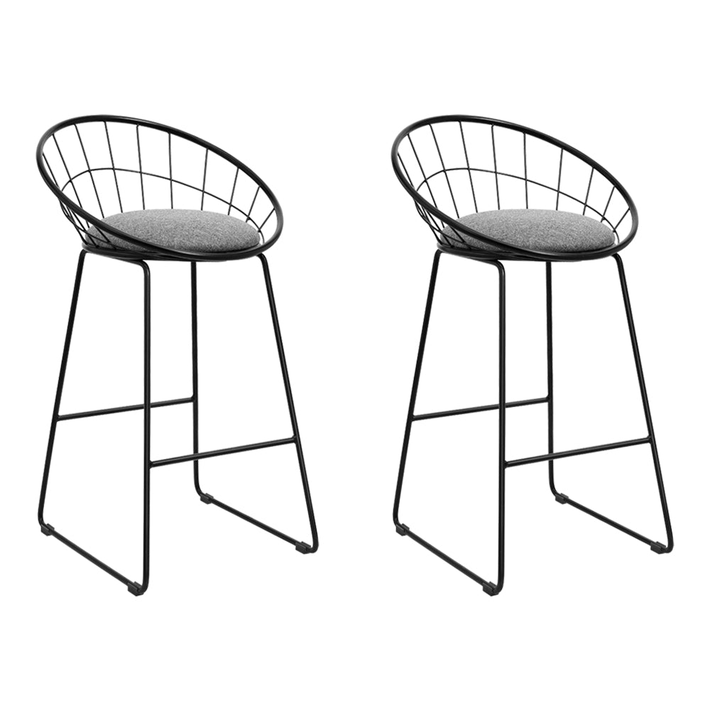 Grey And Black Bar Stools - Steel + Fabric - 2 Pack
