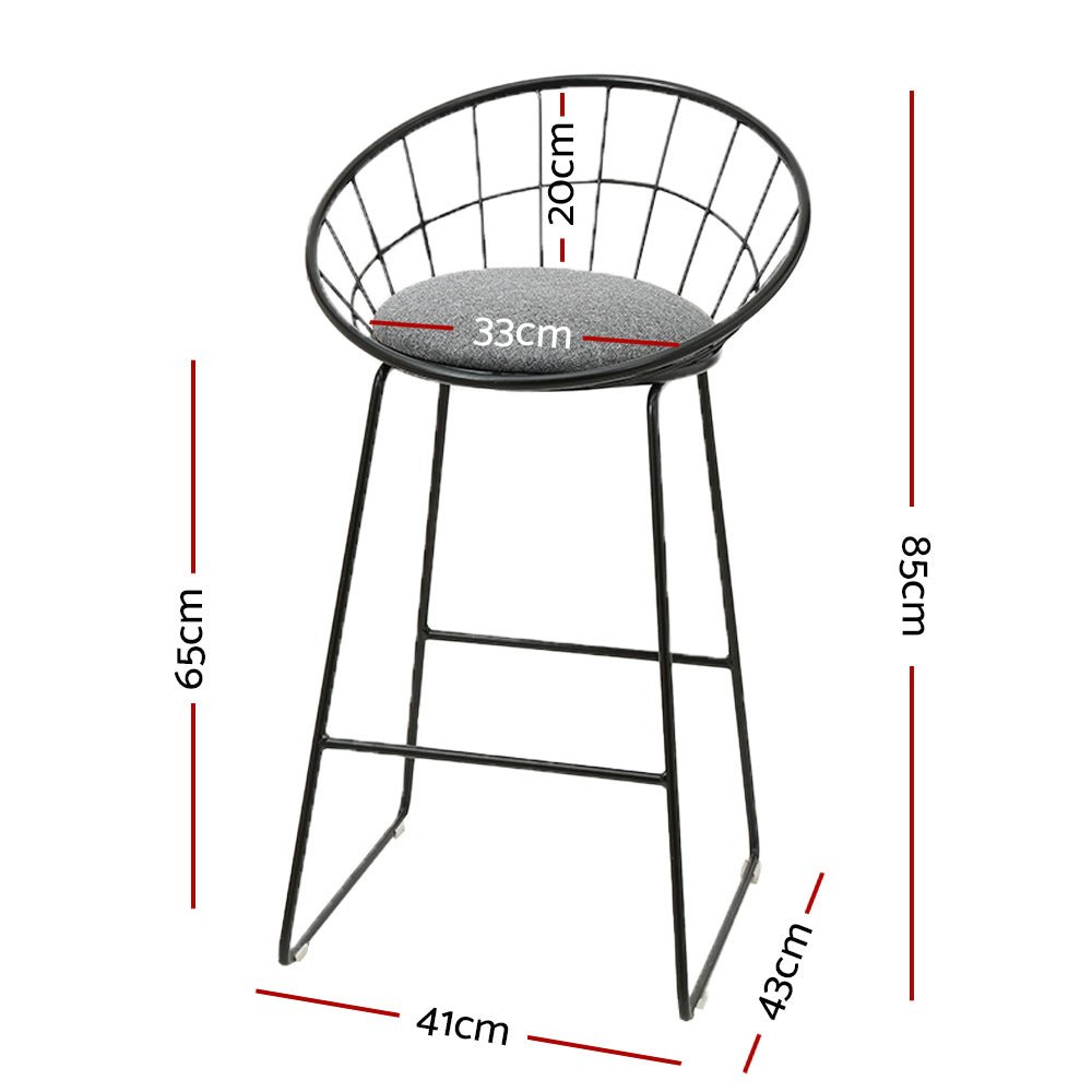 Grey And Black Bar Stools - Steel + Fabric - 2 Pack