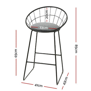 Grey And Black Bar Stools - Steel + Fabric - 2 Pack