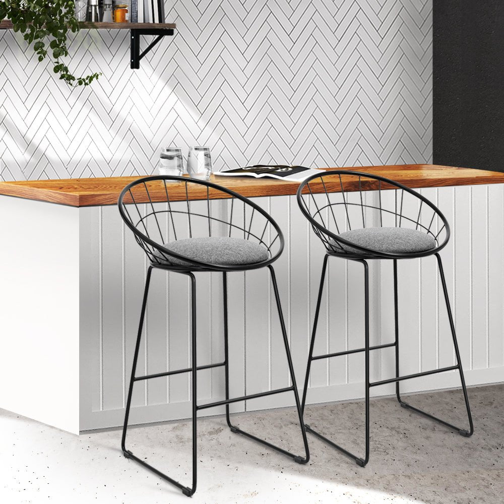 Grey And Black Bar Stools - Steel + Fabric - 2 Pack