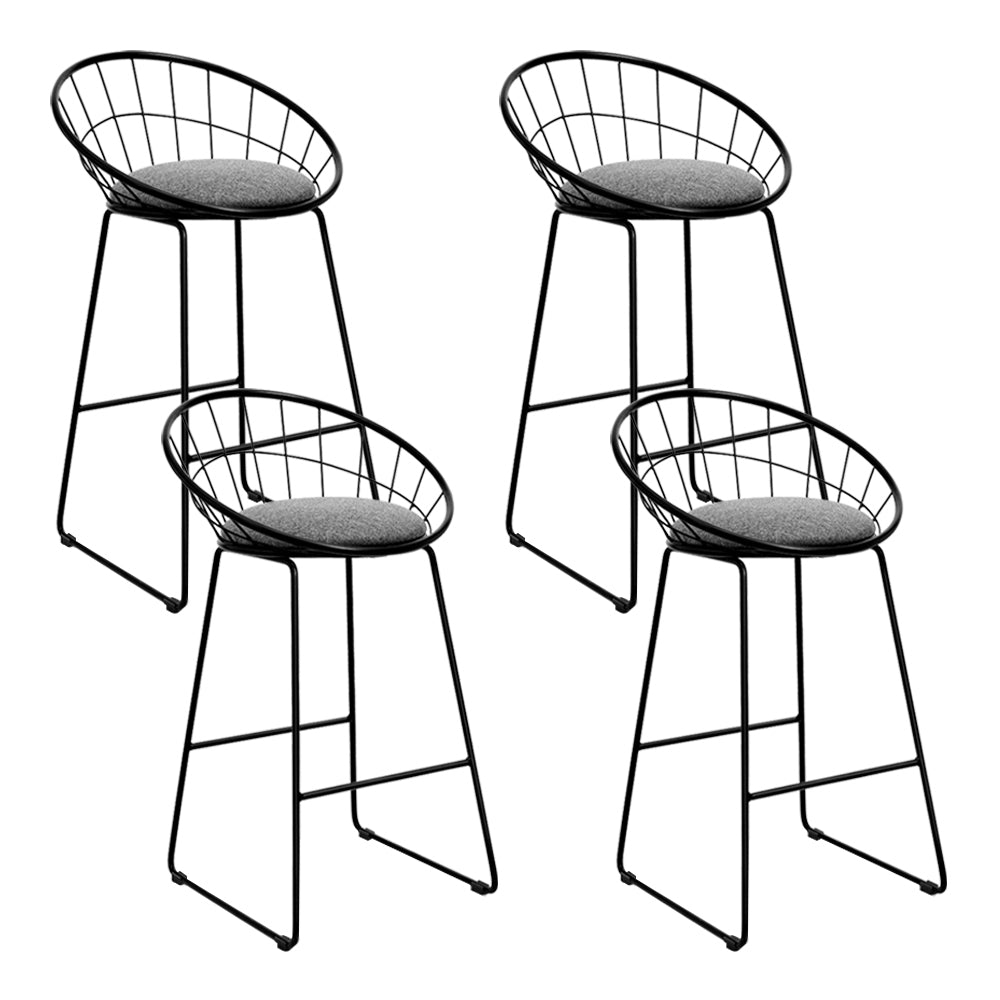 Bar Stools With Steel And Grey Fabric Seats - 4 Pack