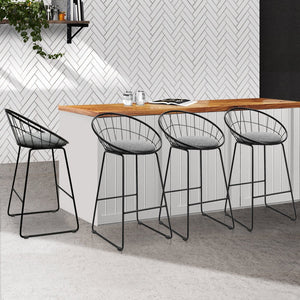 Bar Stools With Steel And Grey Fabric Seats - 4 Pack