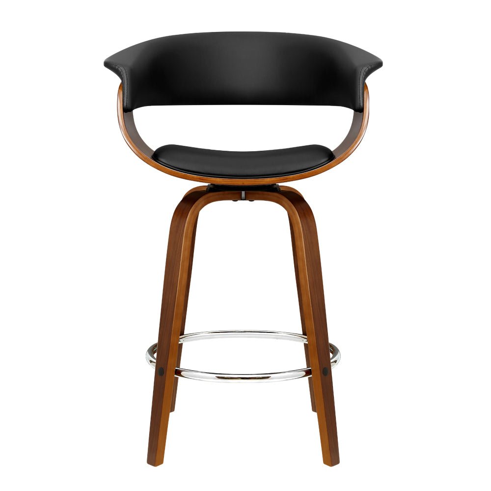 Swivel Leather Bar Stools With Wooden Finish