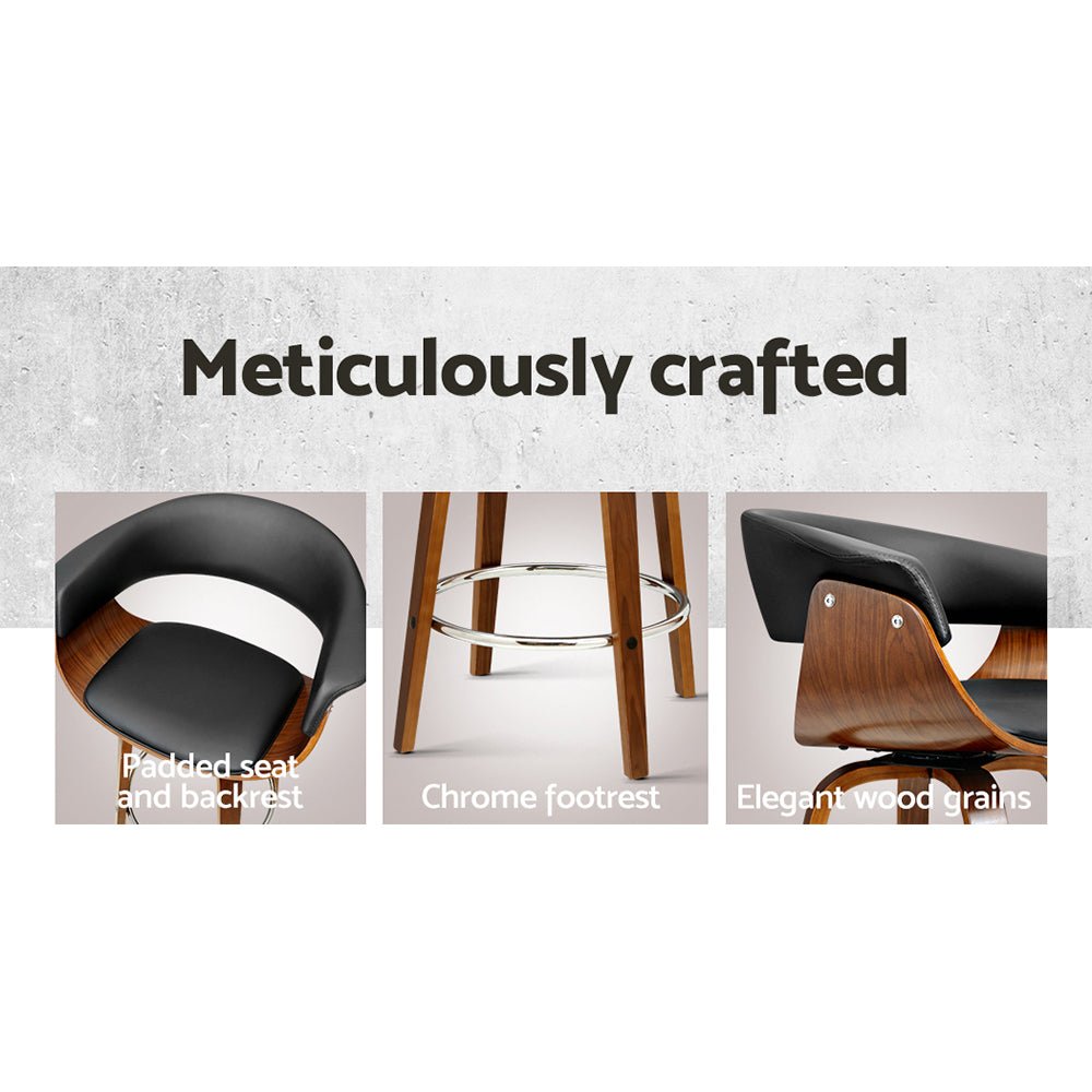 Swivel Leather Bar Stools With Wooden Finish
