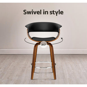 Swivel Leather Bar Stools With Wooden Finish