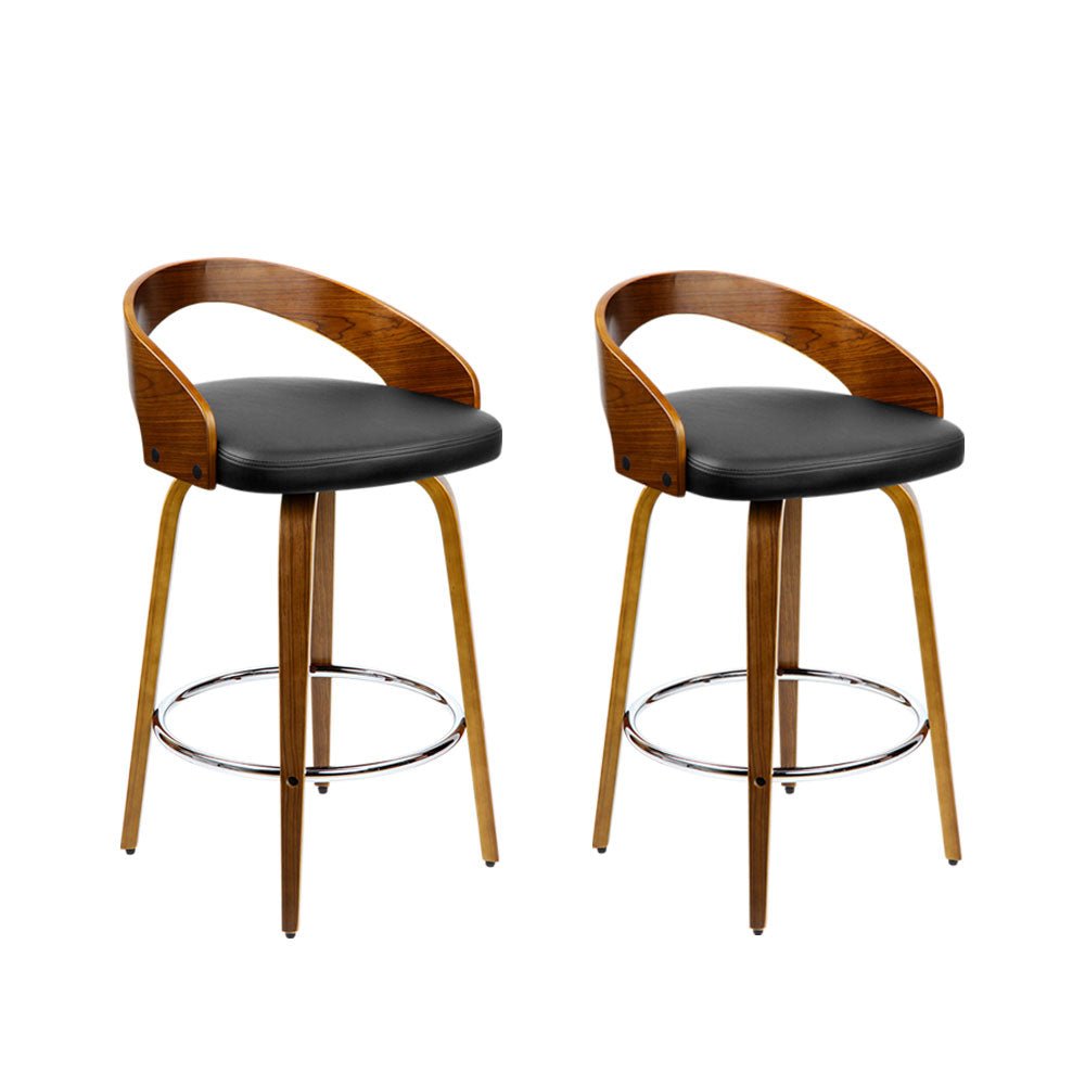 Black And Brown Walnut Wood Bar Stools - 2 Pack