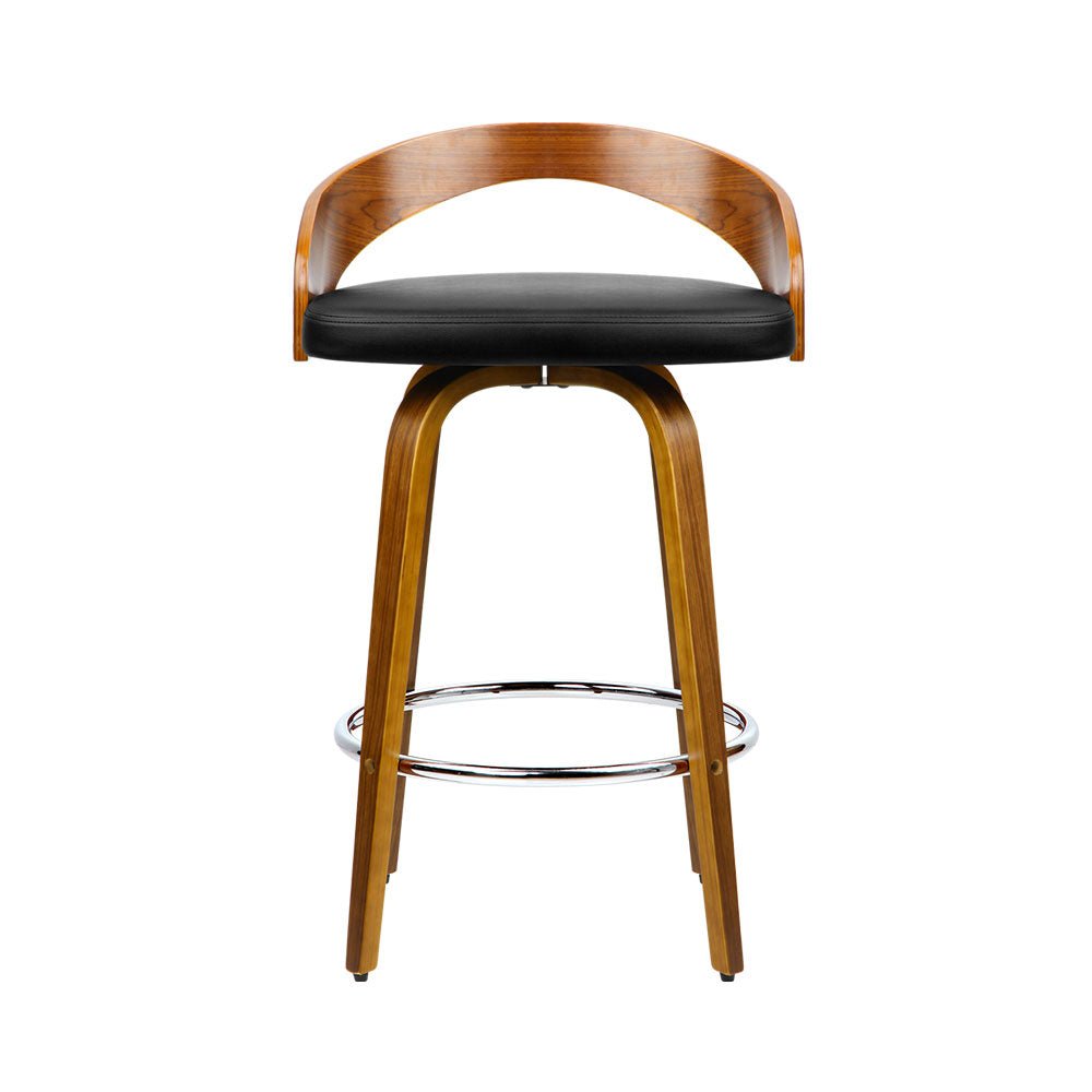 Black And Brown Walnut Wood Bar Stools - 2 Pack