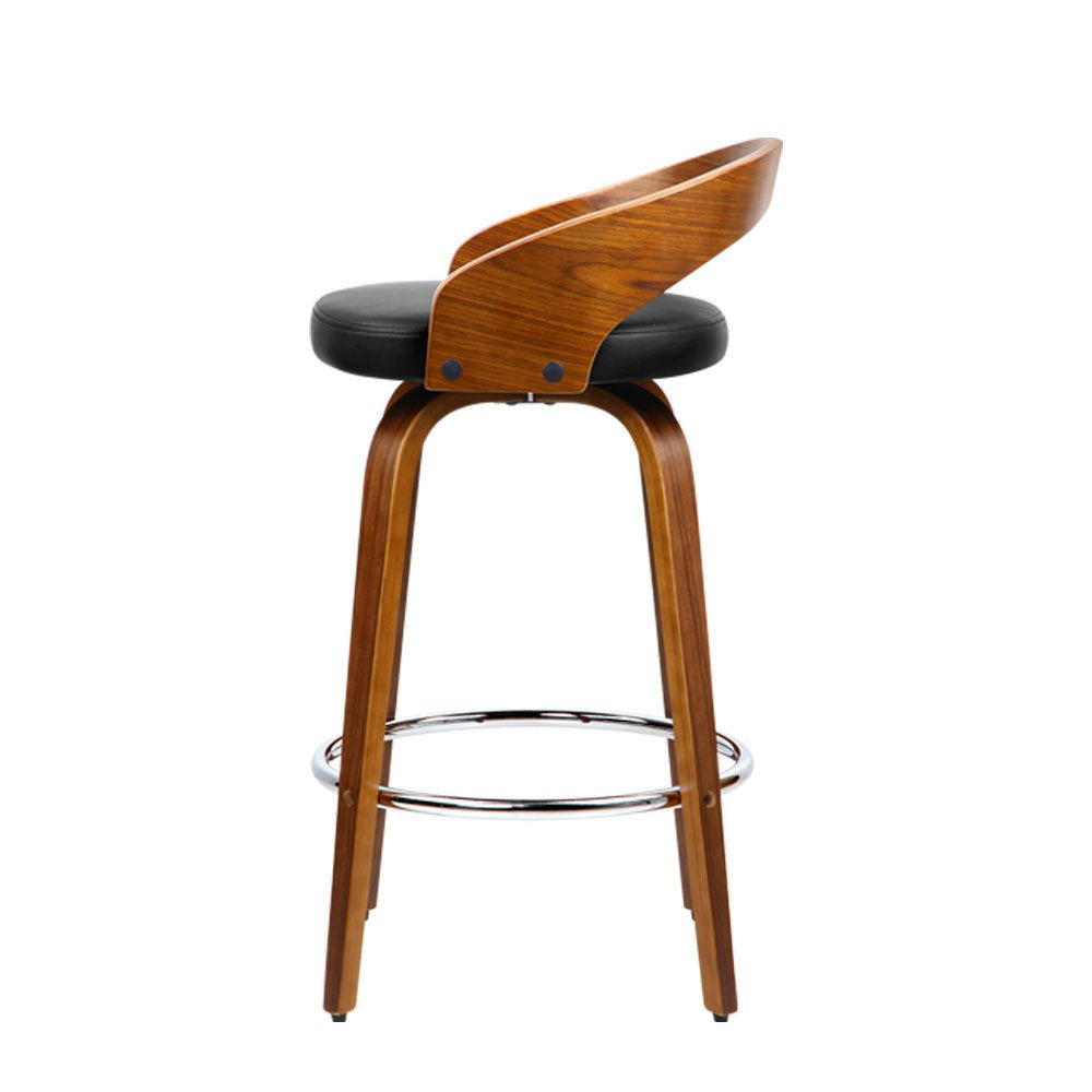 Black And Brown Walnut Wood Bar Stools - 2 Pack