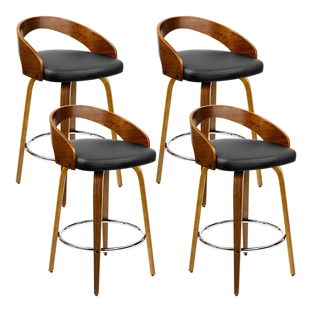 Walnut Wood Bar Stools - Black and Brown - 4 Pack