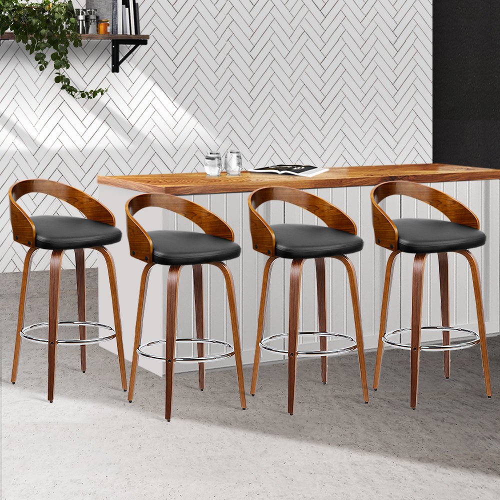 Walnut Wood Bar Stools - Black and Brown - 4 Pack