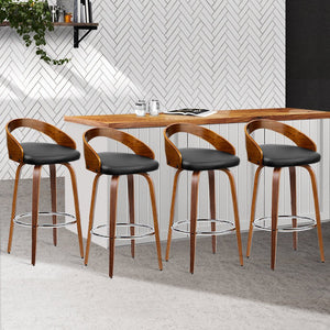 Walnut Wood Bar Stools - Black and Brown - 4 Pack