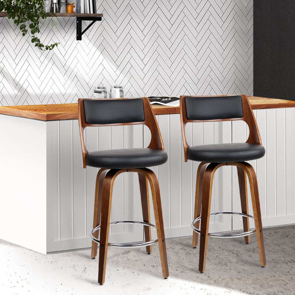 Set Of 2 Black Wooden Bar Stools