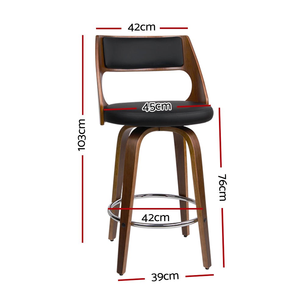 Wooden Bar Stools With PU Leather Seats - 2 Pack