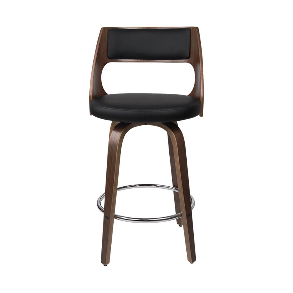 Wooden Bar Stools With PU Leather Seats - 2 Pack