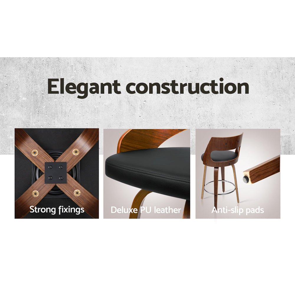 Wooden Bar Stools With PU Leather Seats - 2 Pack