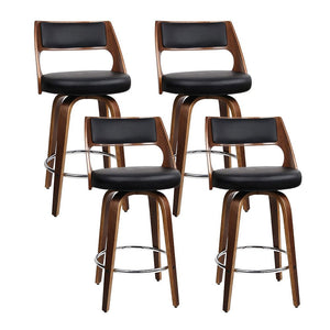 Wooden Bar Stools PU Leather Seating - 4 Pack