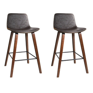 Leather Bar Stools With Square Footrest - Twin Pack