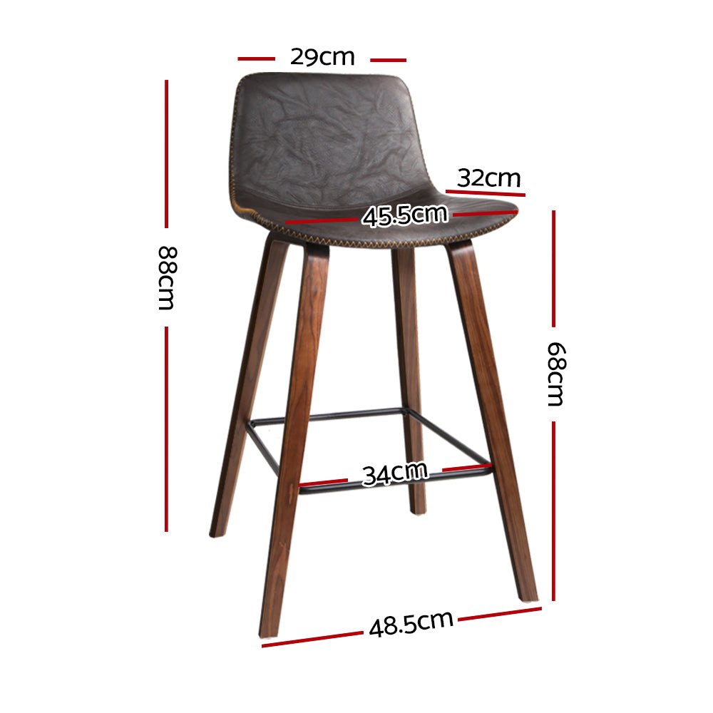 Leather Bar Stools With Square Footrest - Twin Pack