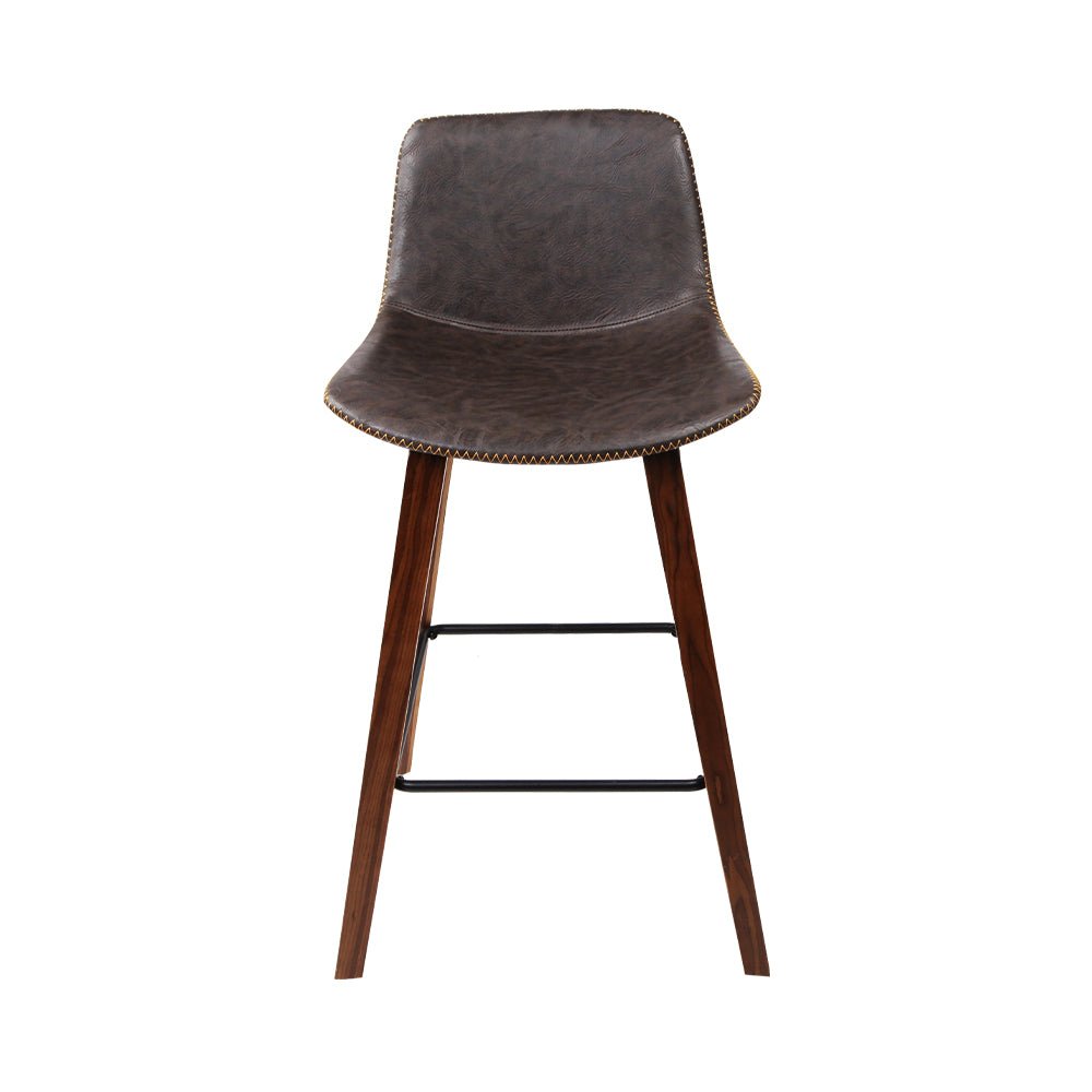 Leather Bar Stools With Square Footrest - Twin Pack