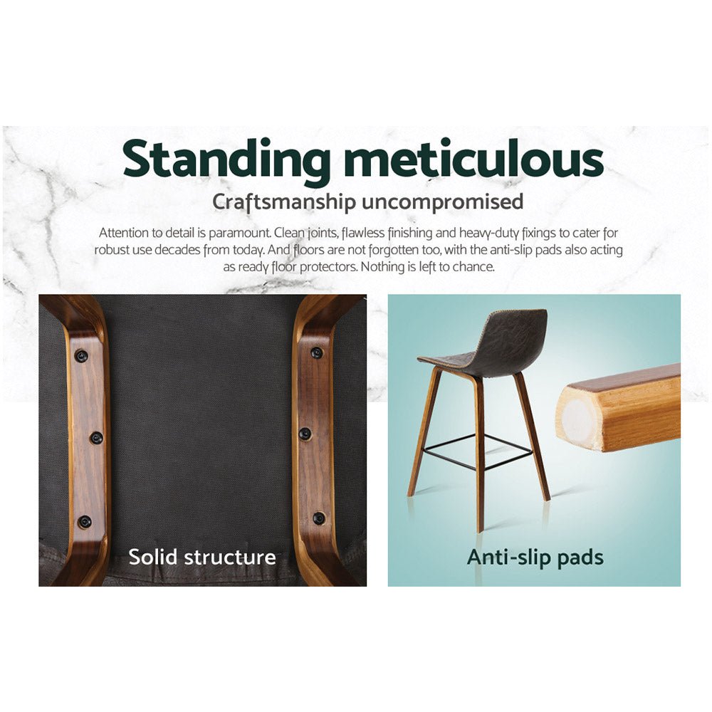 Leather Bar Stools With Square Footrest - Twin Pack